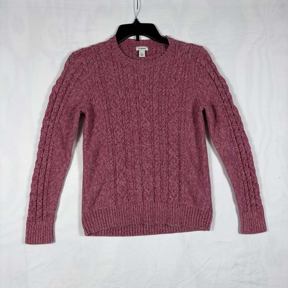L.L.Bean Cable Knit Sweater Size S Pink Cotton Crewneck